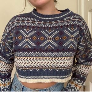 BDG Blue and Cream Patterned Sweater